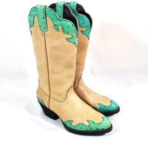 Twisted X Womens 5.5 B Western Cowboy Boots WWT0007 Round Toe Pull On Beige Mint